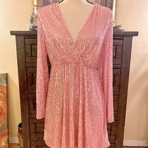 D&M Long Sleeve Mini Short Mesh Sequin Party Dress